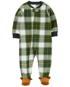 Carter's One Piece Fleece Green Buffalo Check Footed Pajama Green  4T