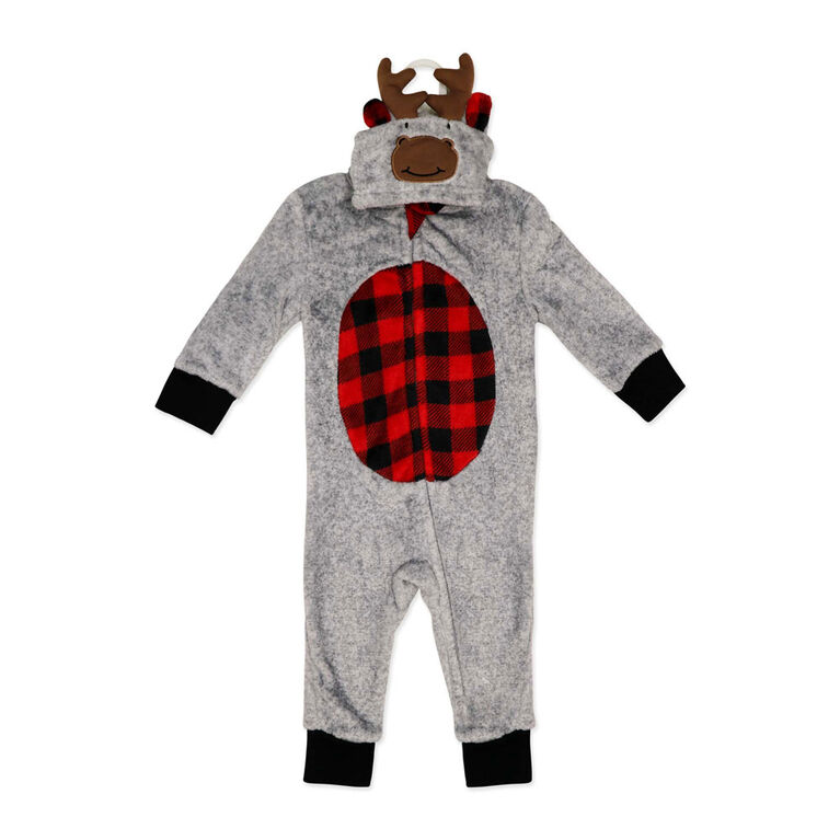 Baby Mode Hooded Flannel Fleece Pram: Grey Reindeer 18M