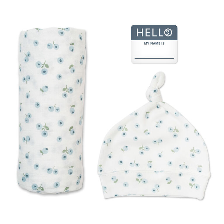 Lulujo - Couverture et bonnet noué Hello World - Myrtilles