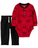 Carter's Two Piece Dog Thermal Bodysuit Pant Set Red  18M