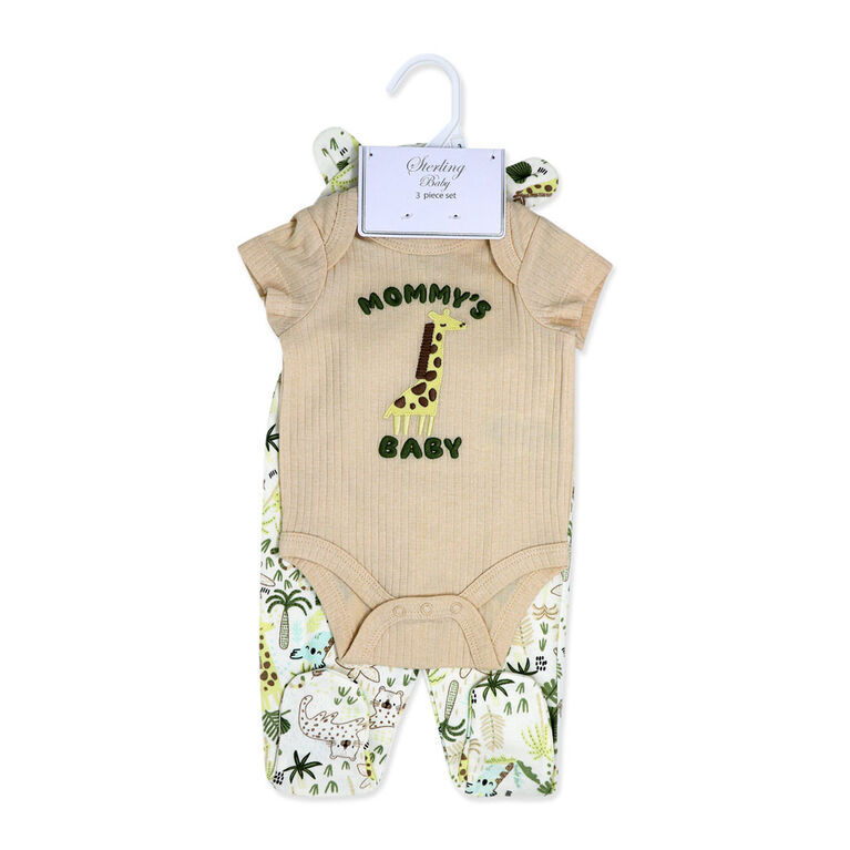 Sterling Baby 3 Piece Footed Set:Sand Giraffe 3M
