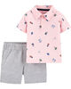 Carter's 2-Piece Beach Polo & Striped Short Set - Pink/Blue, 24 Months