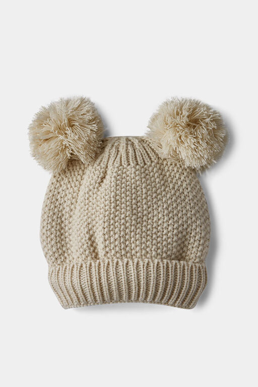 Pom Pom Ear Hat White 6-12M