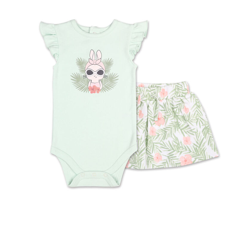 Koala Baby Tropical Girl Bunny Bodysuit/Floral Skirt 2 Piece Set, 3-6 Months