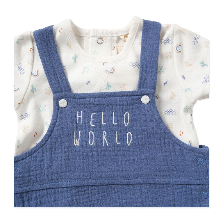 Home Grown Baby 3 Piece Dungaree Set : Blue 3-6M