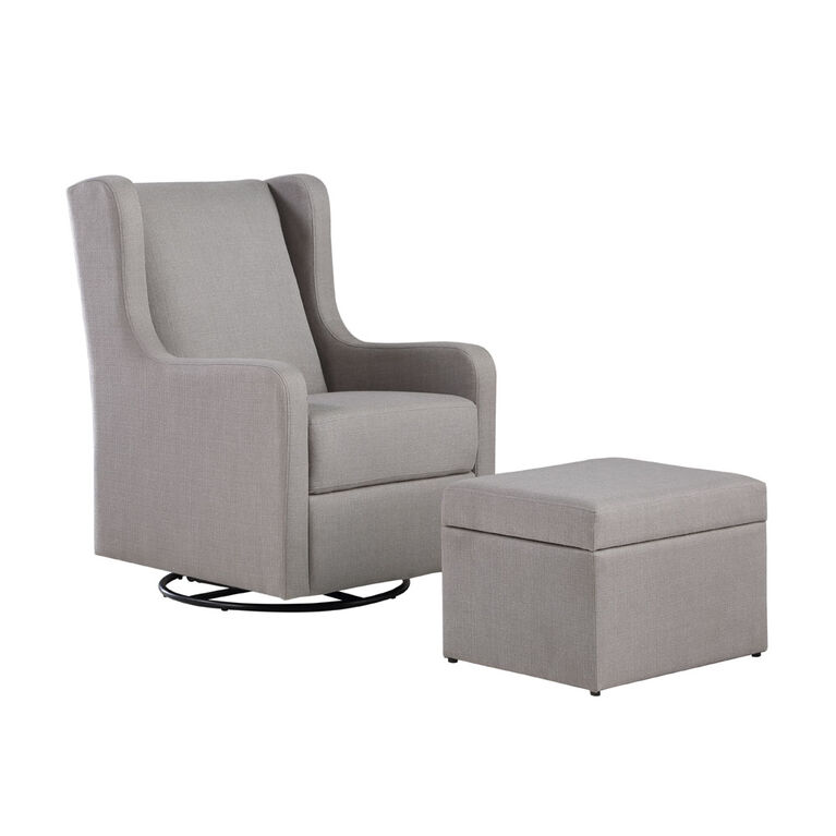 Lennox Glider Swivel with Storage Ottoman LUCA Grey