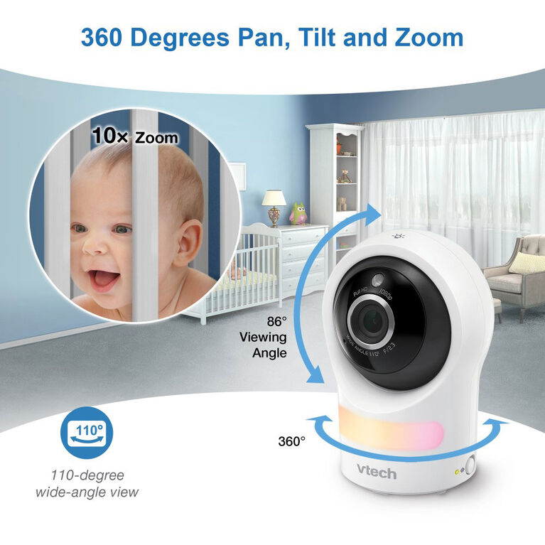 VTech RM9761 1080p WiFi Remote Access Video Baby Monitor with Night Light - White