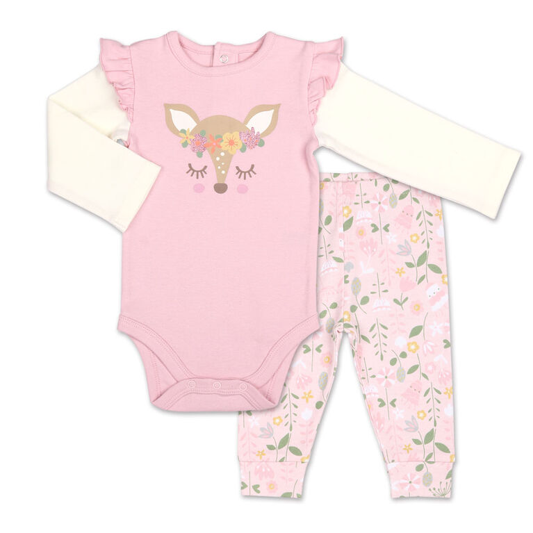 Koala Baby Little Fawn Bodysuit/Floral Jogger 2 Piece Set, 12 Month