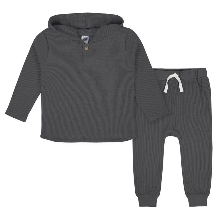 Gerber Childrenswear - 2-Piece Toddler Charcoal Waffle Knit Hoodie & Jogger Set 3T
