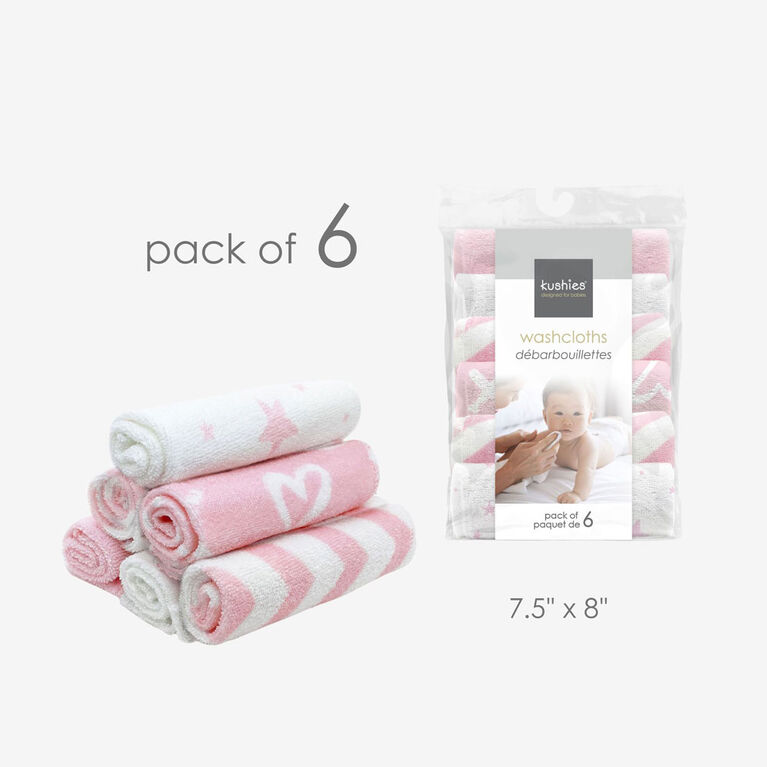 Wash Cloths 6/Pk Single Ply Pink Prt