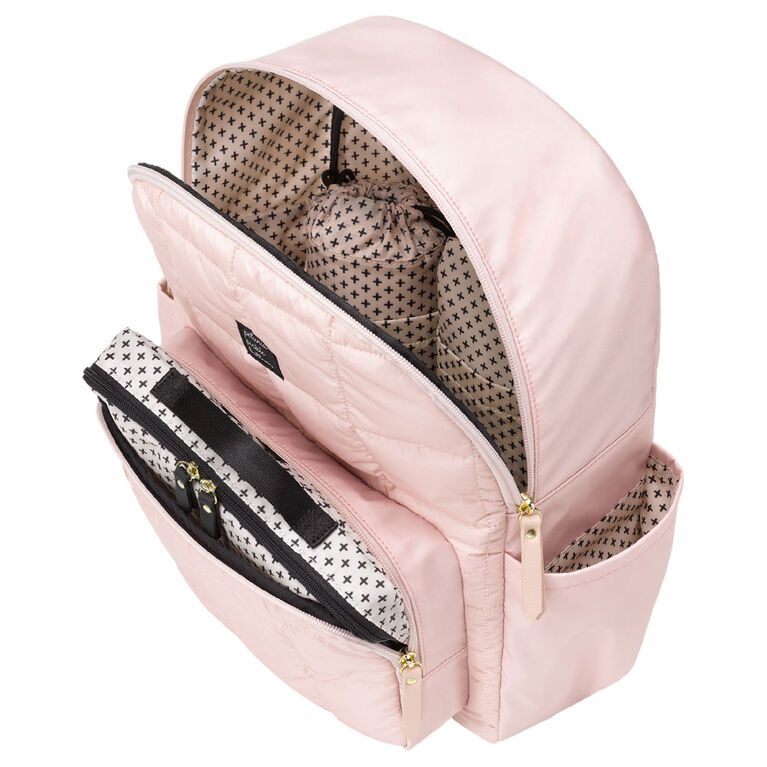 Petunia Pickle Bottom - District Backpack 5 Piece Set in Petal Pink - Quilted Backpack Diaper Bag - Baby, Infant, Toddler - Water Resistant - Antimicrobial Lining - Baby Shower Gift