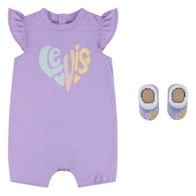 Levi's Heart Romper and Booties Set - Purple Rose