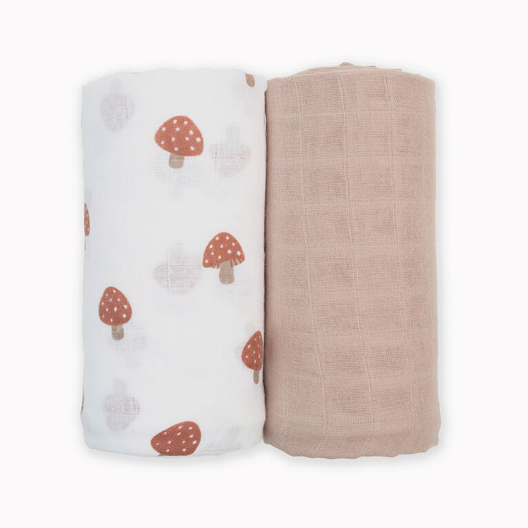 Lulujo - Cotton Muslin Swaddles 2 Pack - Mushroom + Sand