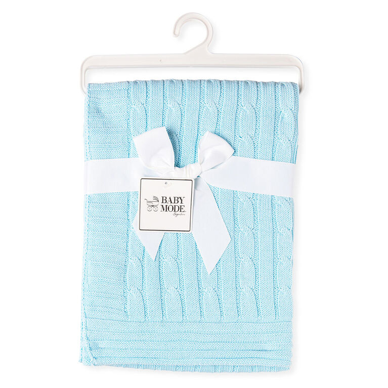 Baby Mode Signature Blue Classic Cable Knit Blanket