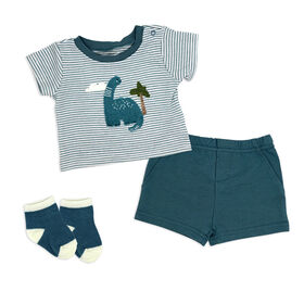 Sterling Baby 3 Piece Short Set: Blue Dinosaur