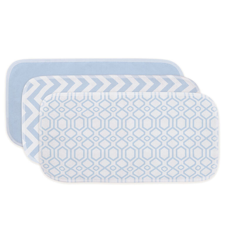 Kushies Baby Burp Pads Flannel 3-Pack - Blue/White