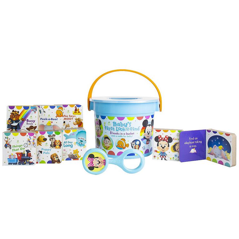 Disney Baby - Baby's First Look and Find - 8 Books in a Bucket and a Rattle for Baby!