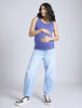 Motherhood Side Ruched Tank-Blue-XL