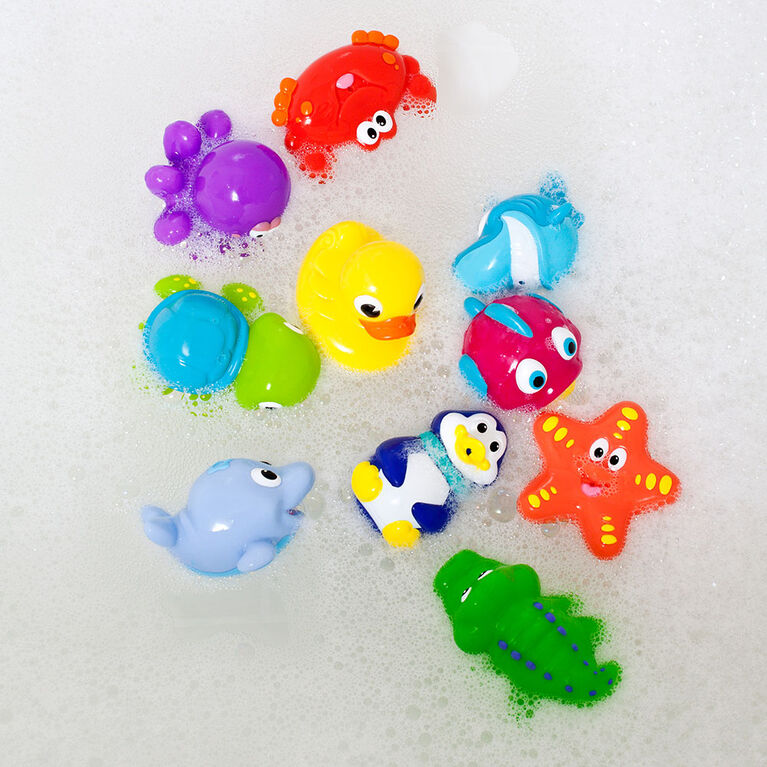 Ensemble de 10 jouets gicleurs pour le bain Little Squirts de Nuby.