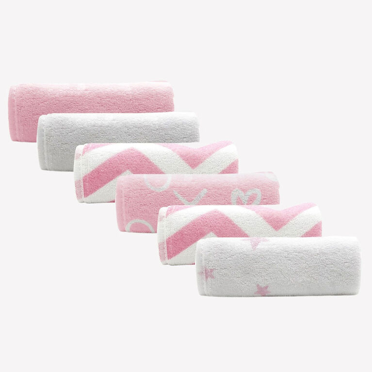 Kushies - Wash Cloths - 6 Pack Single Ply - Pink