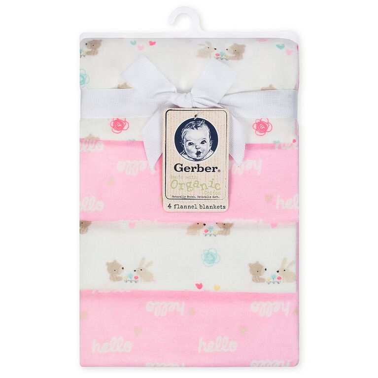 Gerber Organic 4-Pack Flannel Blankets, Hello and Woodland