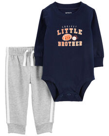 Ensemble 2 pièces cache-couche Little brother et pantalon bleu marine Carter's 12M