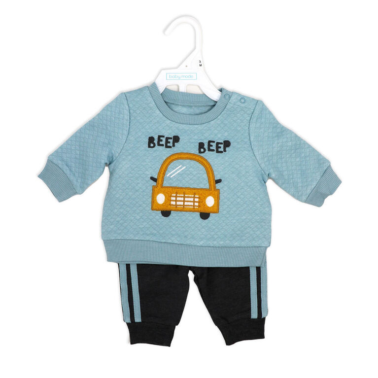 Baby Mode 2 Piece Fleece Pant Set: Beep Beep Car 9M