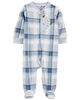 Carter's Plaid Monster Fleece Zip Up Sleep And Play Blue  Newborn
