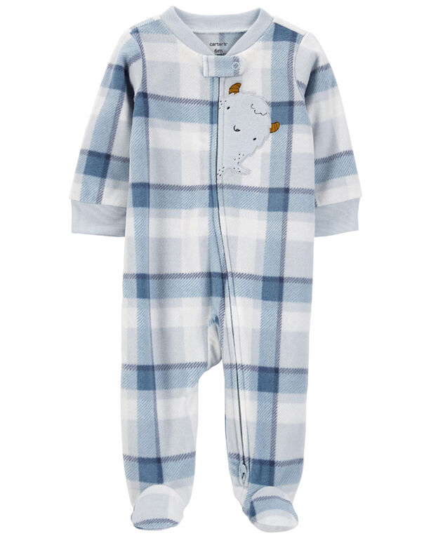 Carter's Plaid Monster Fleece Zip Up Sleep And Play Blue  Newborn