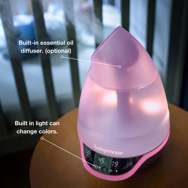 Babymoov Digital Humidifier With Programmable Humidity Control and Timer,  Night Light, and Essential Oil Diffuser