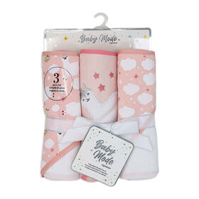 Baby Mode Signature Pink Llama Hooded Towel- Set of 3