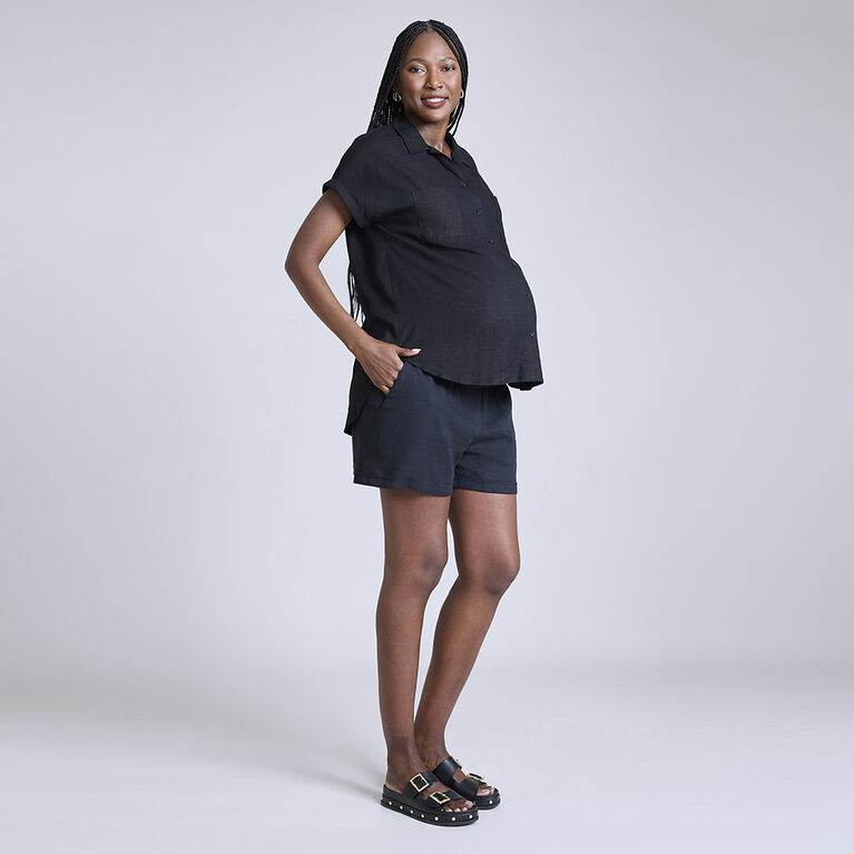 Motherhood Short Sleeve Woven Camp Shirt