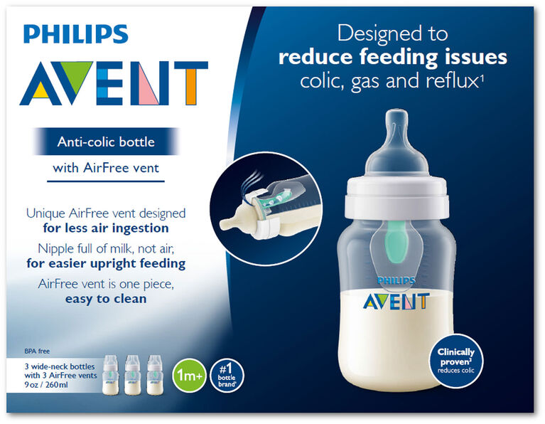 Biberon anticoliques Philips Avent avec système de ventilation AirFree, 9 oz, emballage de 3.