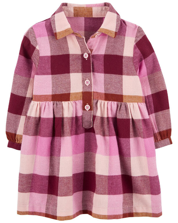 Robe chemise en flanelle de coton à motif écossais rose Carter’s 9M