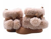 First Steps Chestnut Microsuede Pom Faux Fur Booties Size 3, 6-9 months