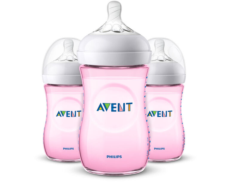 Biberon Philips Avent Naturel, rose, 9 oz, emb. de 3.