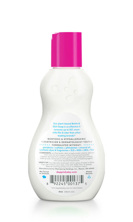 Dapple Bottle & Dish Soap, Fragrance Free, Travel Size, 3 fl.oz