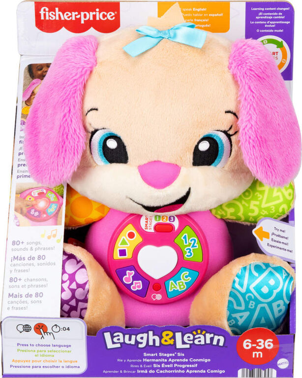 Fisher-Price Laugh & Learn Smart Stages Sis Pink Plush Baby Musical Learning Toy, Multilanguage Version