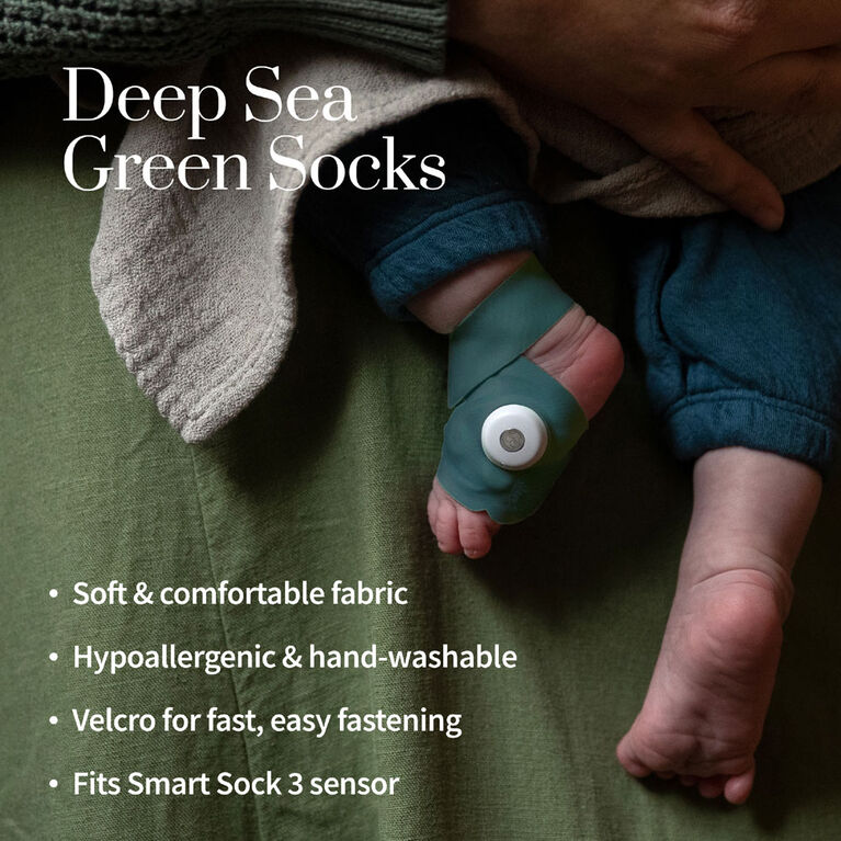 Owlet Accessory Fabric Sock for Smart Sock 3 Baby Monitor, Fits Babies 0 to 18 months, Deep Sea Green (Sensor and Base Station Not Included)