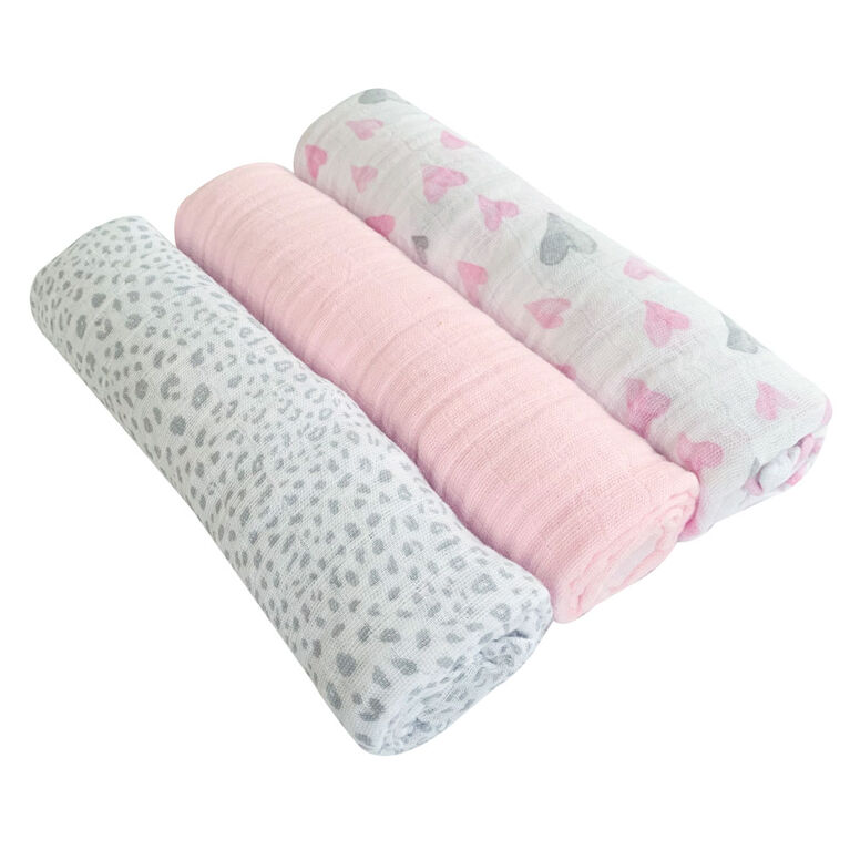 Koala Baby - 3 Pk Muslin Swaddle - Pink Hearts