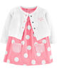 Carter's 2-Piece Polka Dot Bodysuit Dress & Cardigan Set - Pink/White, 9 Months