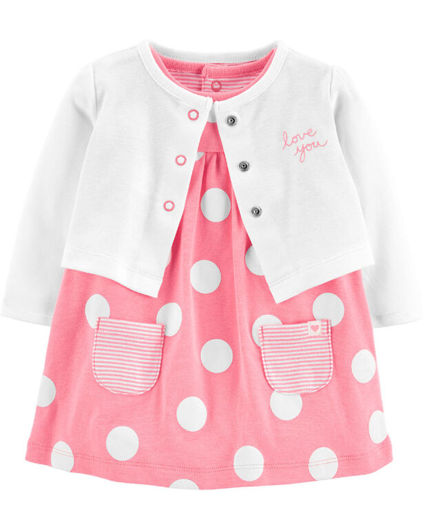 Carter's 2-Piece Polka Dot Bodysuit Dress & Cardigan Set - Pink/White, 9 Months
