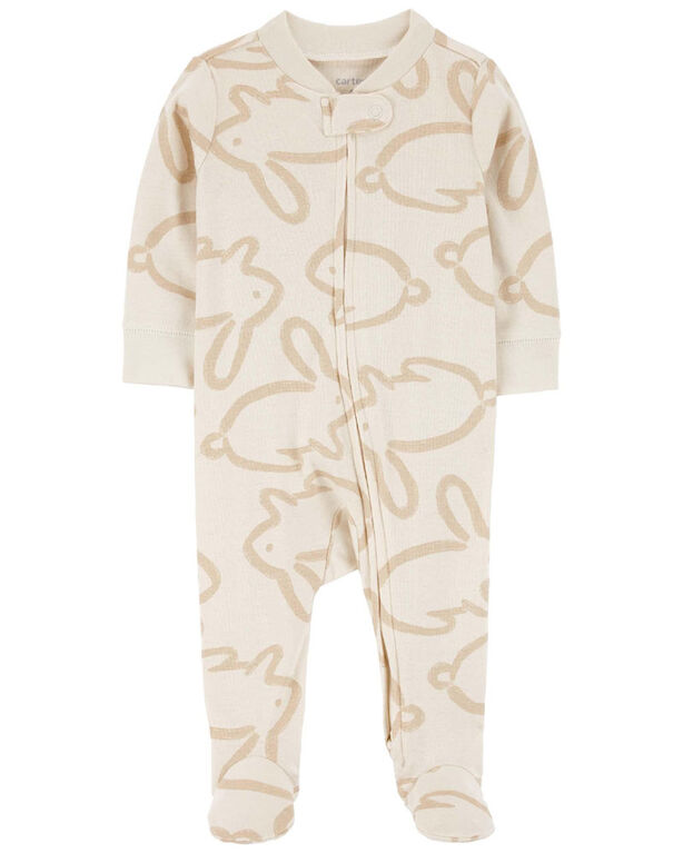 Carter's Bunny Two Way Zip Cotton Sleep and Play Ivory 6M