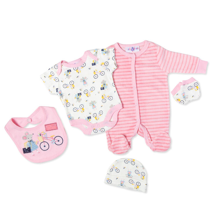 Lily & Jack - Mouse 5 Piece Velour Gift Set - 0-3 Months
