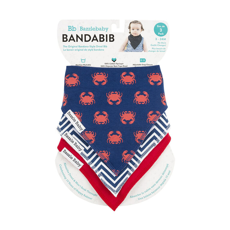 Bazzle Baby Banda Bib The Original Bandana-Style Drool Bib 3pk - Crabby