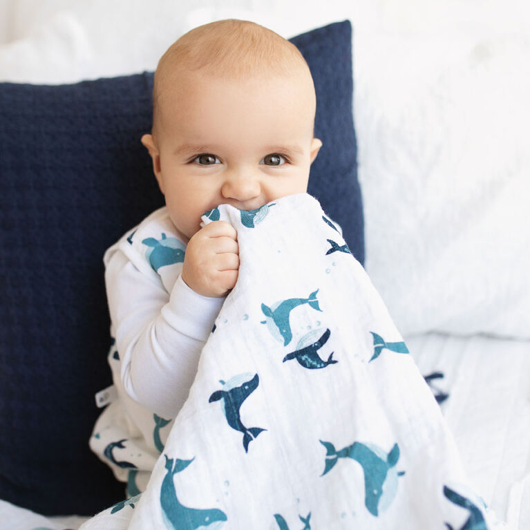 Cotton Muslin Swaddle/ Sea