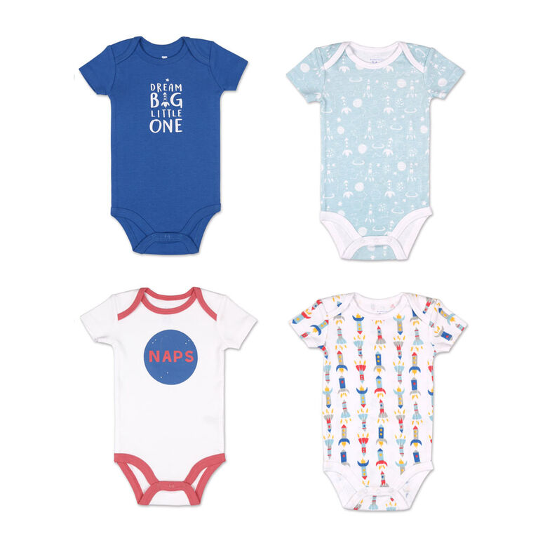 Koala Baby 4 Pack Short Sleeved Bodysuit, Dream Big, 6-9 Months