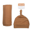 Lulujo Ensemble chapeau et couverture en bambou pour bébé nouveau-né Hello World Bronzer