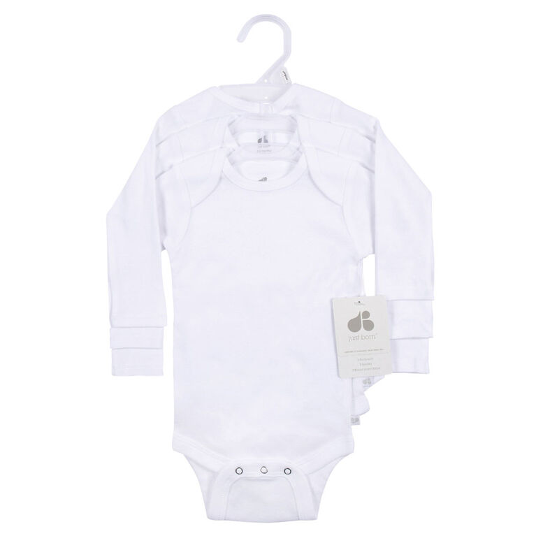 Just Born - 3-Pack Baby Neutral Long Sleeve Onesie - 0-3 months