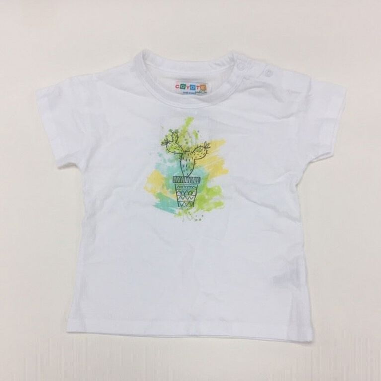 Coyote and Co. White tee shirt with Cactus Sketch Print - size 6-9 months